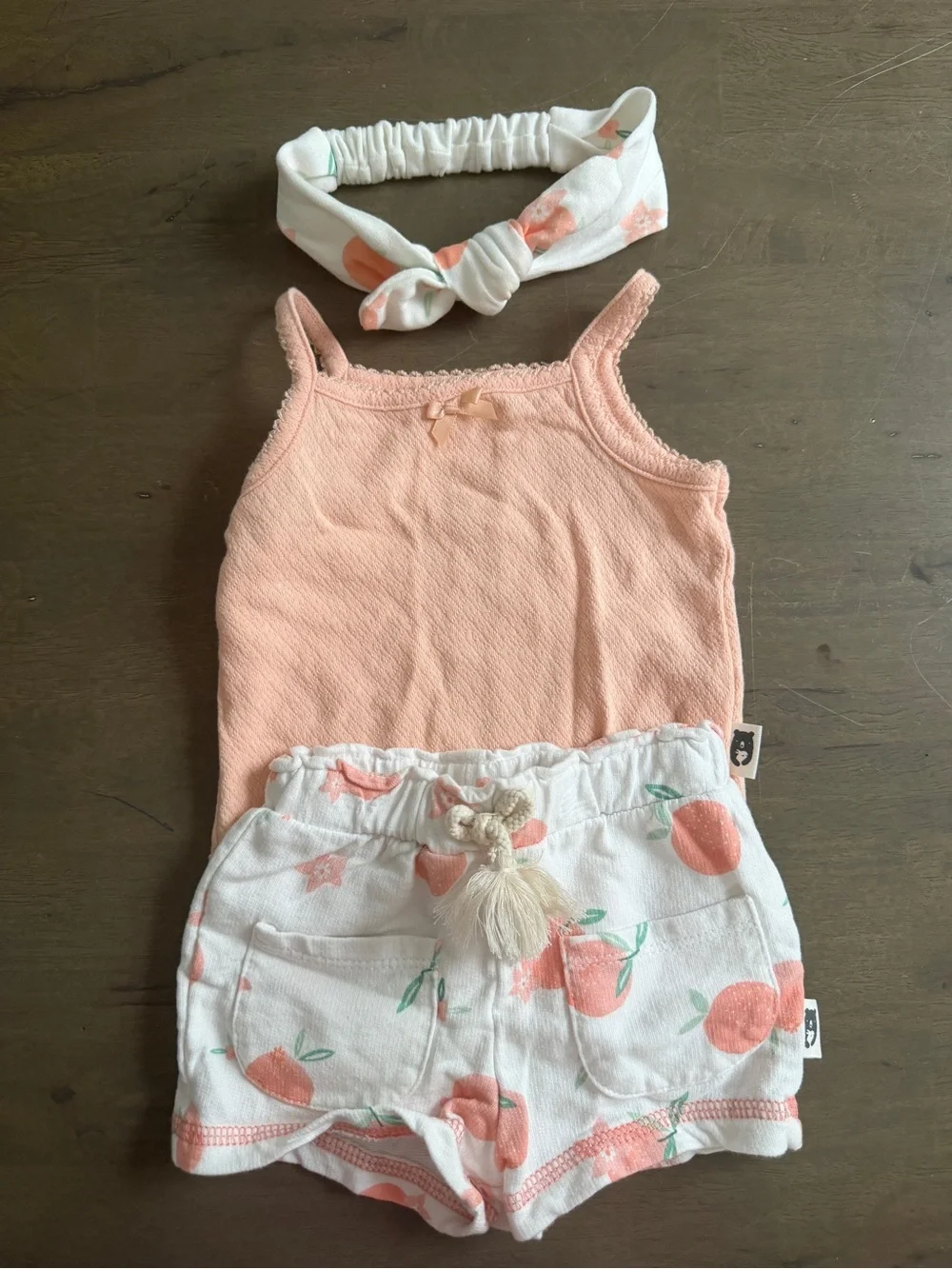 Rabbit + Bear by Emily and Oliver Girls 0-3M 3pc Peach Knit Fruit Shorts Set